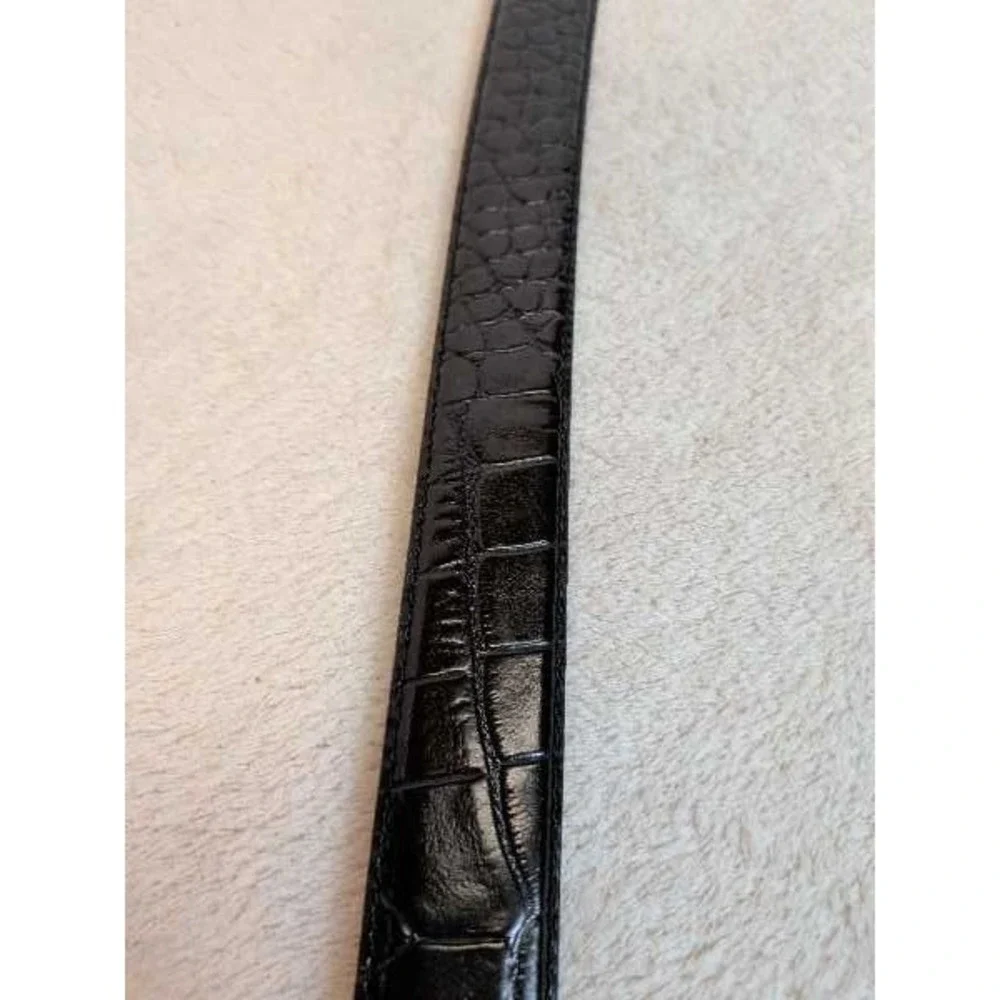 Italian Genuine Leather Embossed Crocodile Belt Men's 34 Black Silver Buckle
